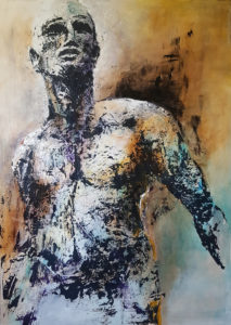 damien rais peinture huile acrylique portrait au loin