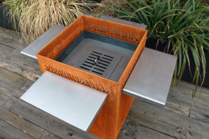 tablettes nomade barbecue grill design braseros firepit openfire cheminée acier jardin extérieur grillade outdoor kitchen damien rais