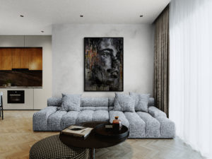 modern living room with a view towards the kitchen